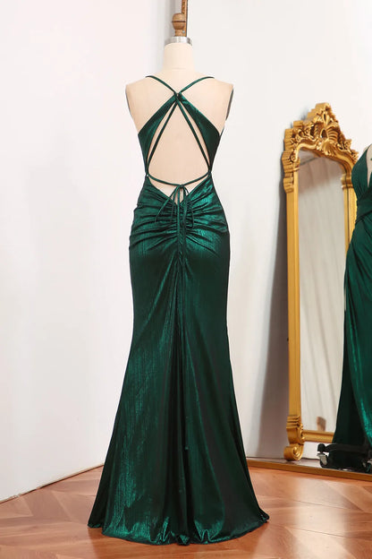 Wholesale Dark Green Mermaid Keyhole Long Glitter Prom Dress With Slit prom dresses shops