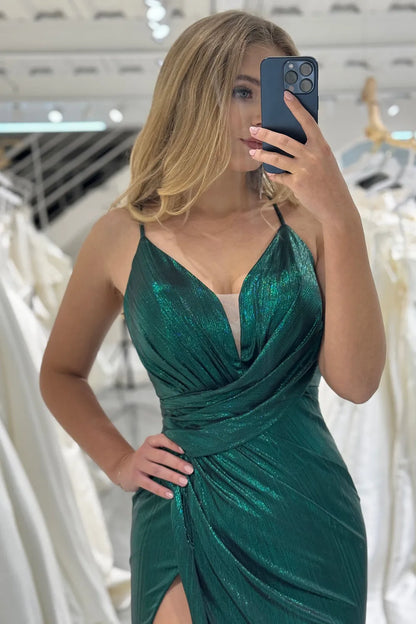 Wholesale Dark Green Mermaid Keyhole Long Glitter Prom Dress With Slit prom dresses shops