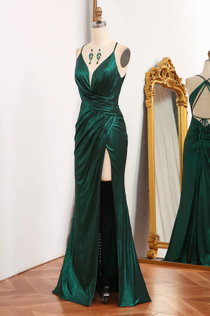 Wholesale Dark Green Mermaid Keyhole Long Glitter Prom Dress With Slit prom dresses shops