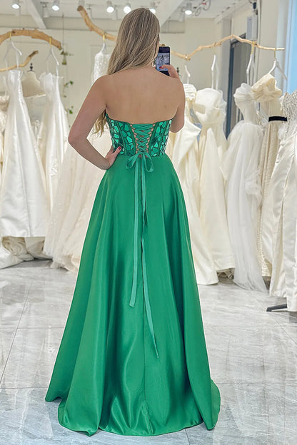 Wholesale Dark Green A-Line Sweetheart Lace Up Long Prom Dress With Mirror prom dresses shops