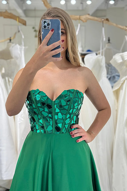 Wholesale Dark Green A-Line Sweetheart Lace Up Long Prom Dress With Mirror prom dresses shops