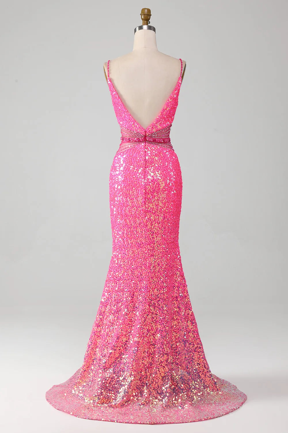 Wholesale Glitter Fuchsia Mermaid Spaghetti Straps Backless Long Prom Dress prom dresses shops