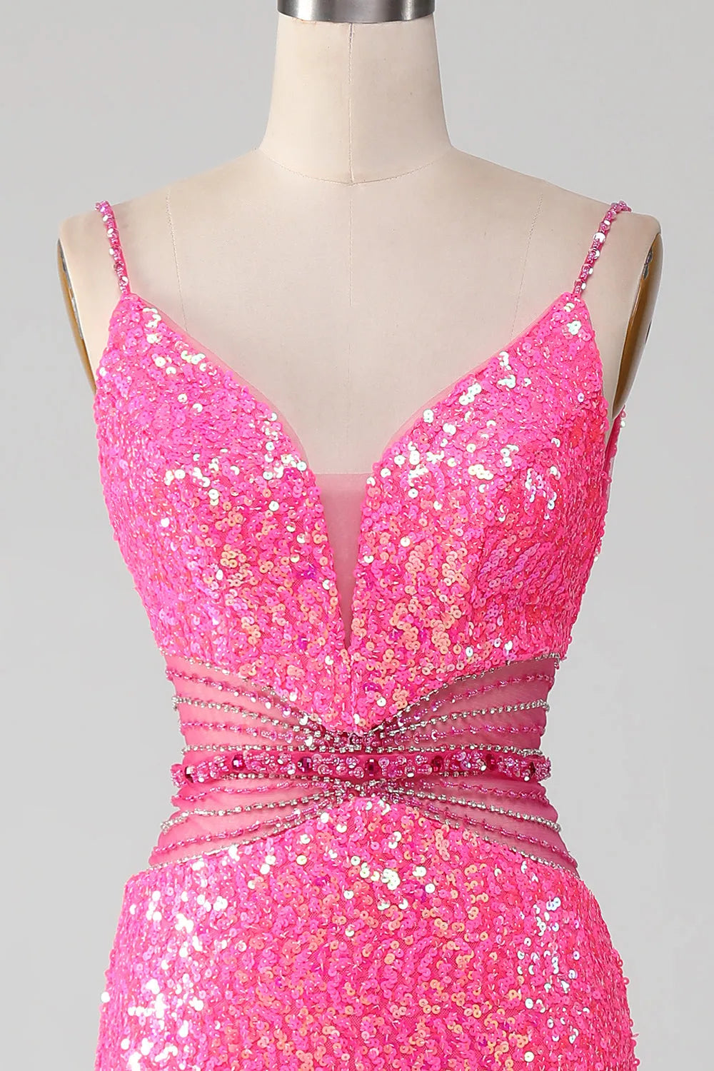 Wholesale Glitter Fuchsia Mermaid Spaghetti Straps Backless Long Prom Dress prom dresses shops