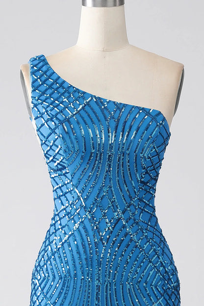 Wholesale Sparkly Blue Mermaid One Shoulder Sequins Long Prom Dress prom dresses shops