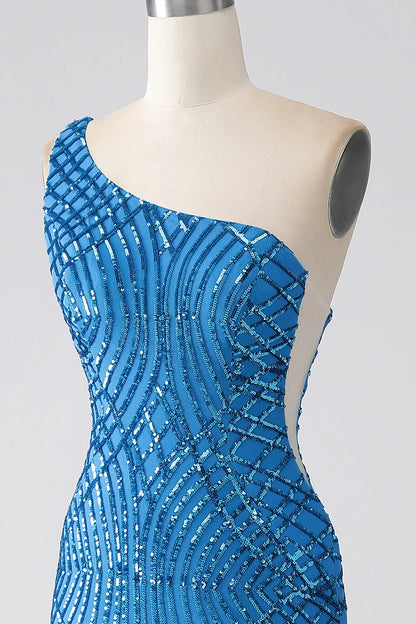 Wholesale Sparkly Blue Mermaid One Shoulder Sequins Long Prom Dress prom dresses shops