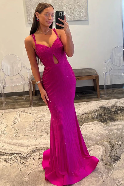 Wholesale Shiny Fuchsia Mermaid Straps Long Corset Beaded Prom Dress prom dresses shops