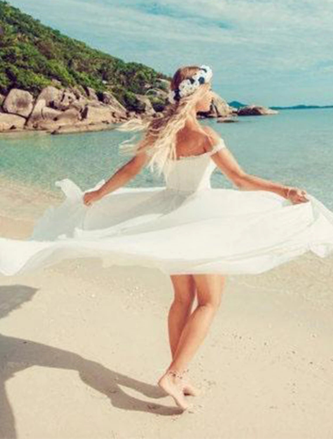 Wholesale Beach Sexy Boho Wedding Dresses A-Line Off Shoulder Cap Sleeve Court Train Chiffon Bridal Gowns With Split