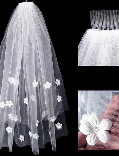 Wholesale Two-tier Stylish / Artistic Style Wedding Veil Elbow Veils with Scattered Bead Floral Motif Style / Solid 75 cm Tulle