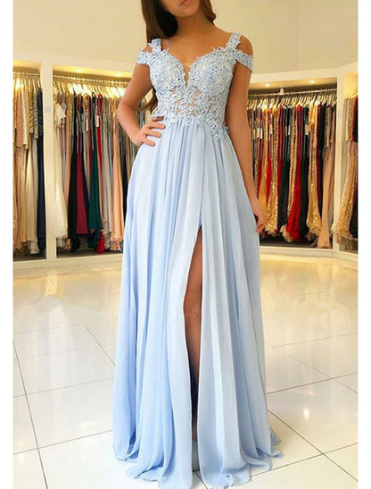 Wholesale A-Line Empire Prom Formal Evening Dress V Neck Short Sleeve Floor Length Chiffon with Appliques