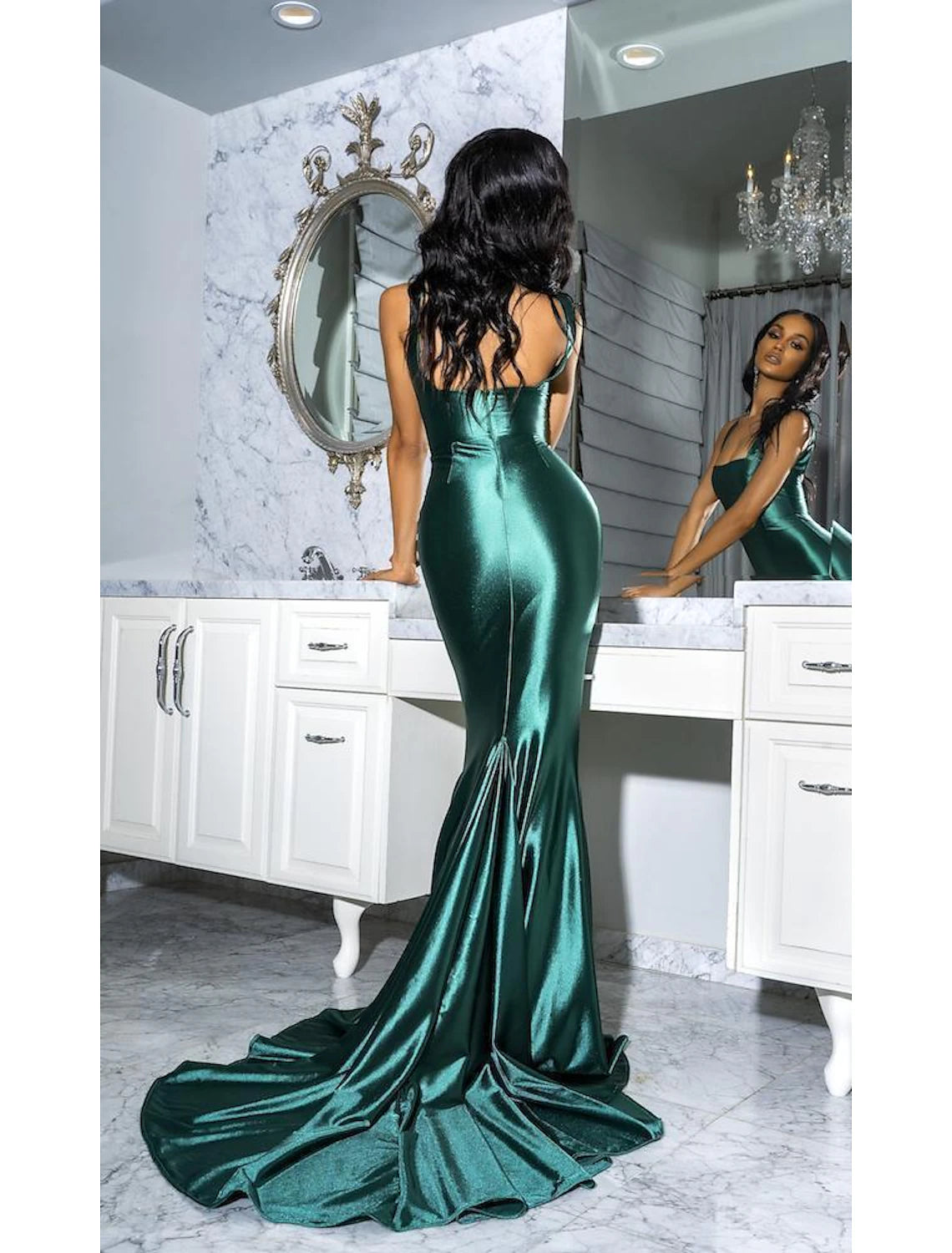 Wholesale Mermaid / Trumpet Evening Gown Emerald Green Dress Prom Formal Evening Court Train Sleeveless Spaghetti Strap Satin