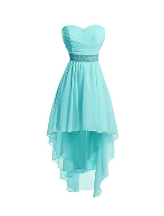 Wholesale A-Line Homecoming Dresses Tiered Dress Strapless High Low Dress Asymmetrical Sleeveless Chiffon With Ruched