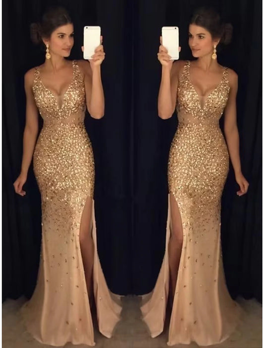 Wholesale Mermaid / Trumpet Prom Dresses Luxurious Dress Formal Wedding Party Floor Length Sleeveless Sweetheart Tulle with Rhinestone