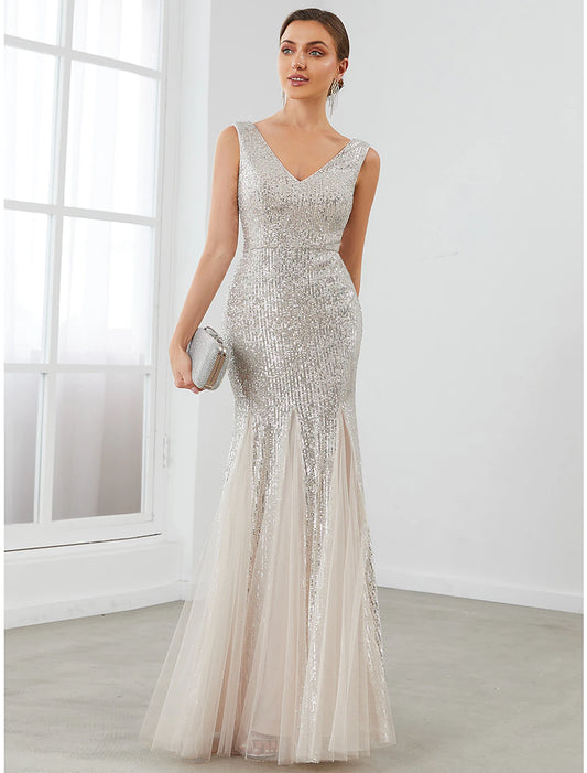 Wholesale Mermaid / Trumpet Evening Gown Sparkle & Shine Dress Formal Evening Floor Length Sleeveless V Neck Sequined V Back with Sequin