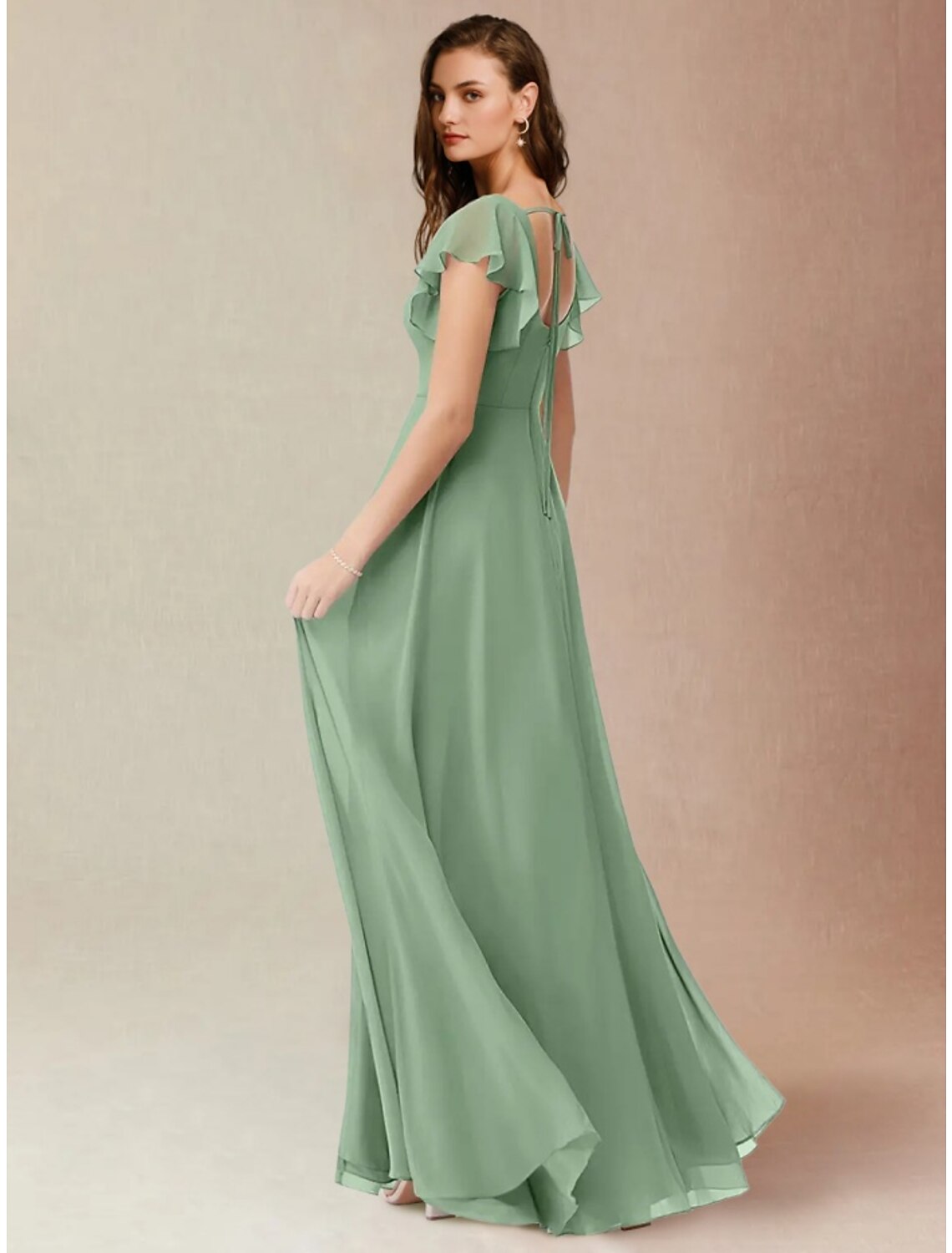 Wholesale A-Line Bridesmaid Dress Square Neck Short Sleeve Elegant Floor Length Chiffon with Split Front / Ruching