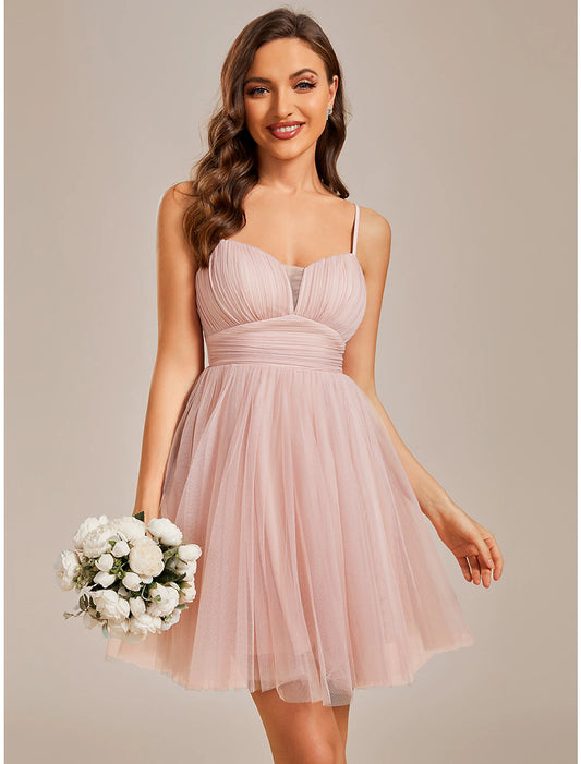 Wholesale A-Line Homecoming Dresses Princess Dress Cocktail Party Birthday Short / Mini Sleeveless Spaghetti Strap Tulle with Ruched