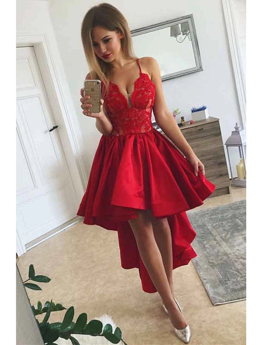 Wholesale  A-Line Prom Dresses Party Dress Homecoming Birthday Asymmetrical Sleeveless V Neck Satin with Pleats