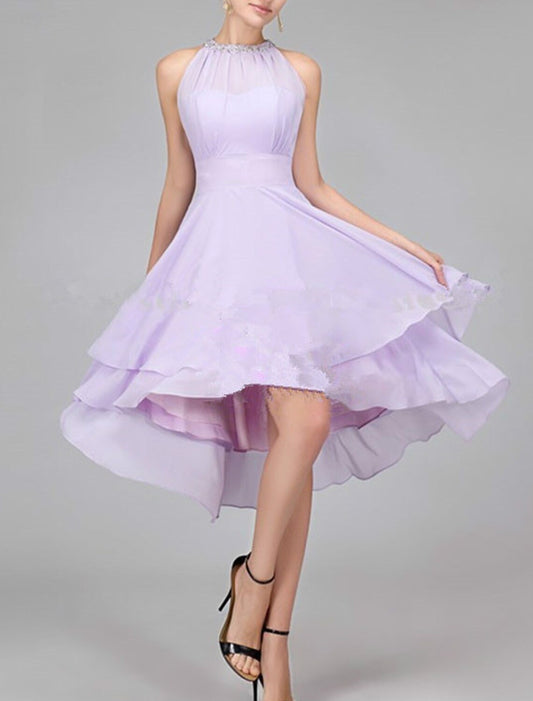 Wholesale A-Line Cocktail Dresses Flirty Dress Homecoming Graduation Asymmetrical Sleeveless Halter Neck Chiffon with Crystals Tiered