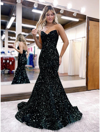 Wholesale  Mermaid / Trumpet Prom Dresses Sparkle & Shine Dress Formal Wedding Party Sweep / Brush Train Sleeveless Sweetheart Sequined Backless with Sequin