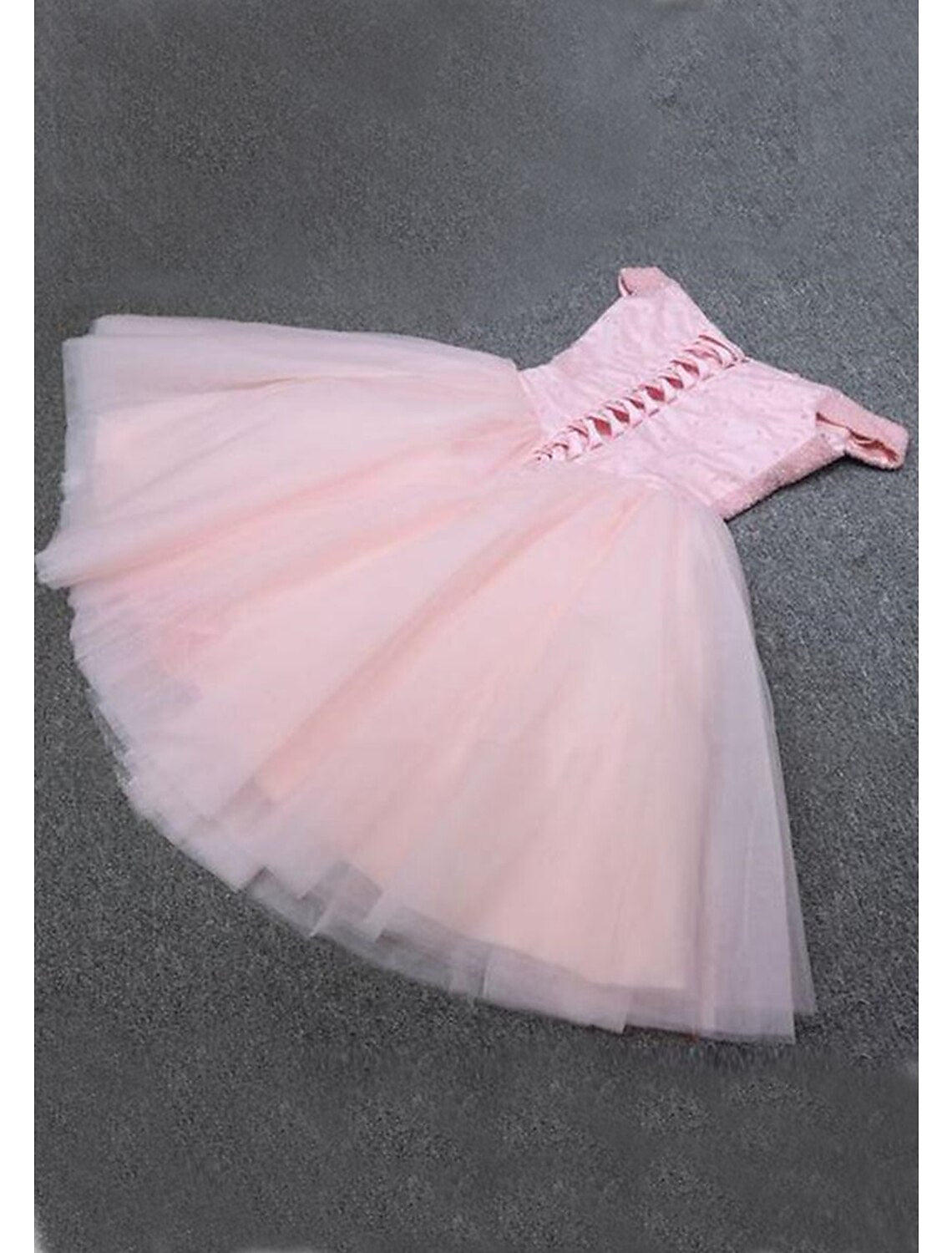 Wholesale A-Line Homecoming Dresses Sparkle & Shine Dress Party Wear Cocktail Party Knee Length Sleeveless Off Shoulder Pink Dress Tulle with Sequin