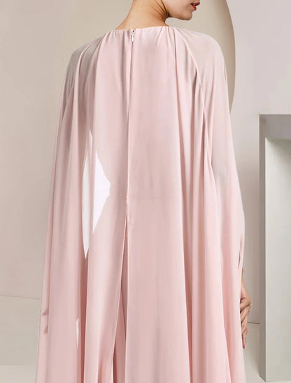 Wholesale  A-Line Mother of the Bride Dress Formal Wedding Guest Elegant Scoop Neck Floor Length Chiffon Sleeveless with Sash / Ribbon Flower