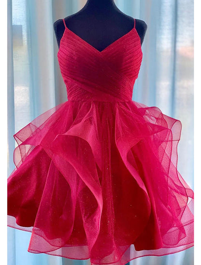 Wholesale Ball Gown Homecoming Dresses Glittering Mini Dresses Puff Tiered Dresses Sleeveless Spaghetti Strap Tulle