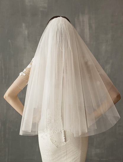 Wholesale Two-tier Sweet Wedding Veil Elbow Veils with Solid Tulle / Drop Veil