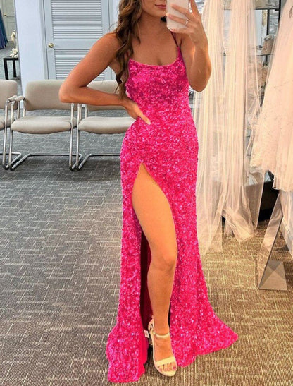 Wholesale Mermaid / Trumpet Prom Dresses Sparkle & Shine Dress Party Wear Wedding Party Floor Length Sleeveless Spaghetti Strap Sequined with Sequin