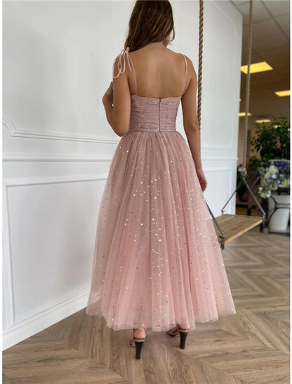 Wholesale Women‘s Party Dress Swing Dress Midi Dress Pink Sleeveless Pure Color Mesh Spring Summer Spaghetti Strap Party Wedding Guest