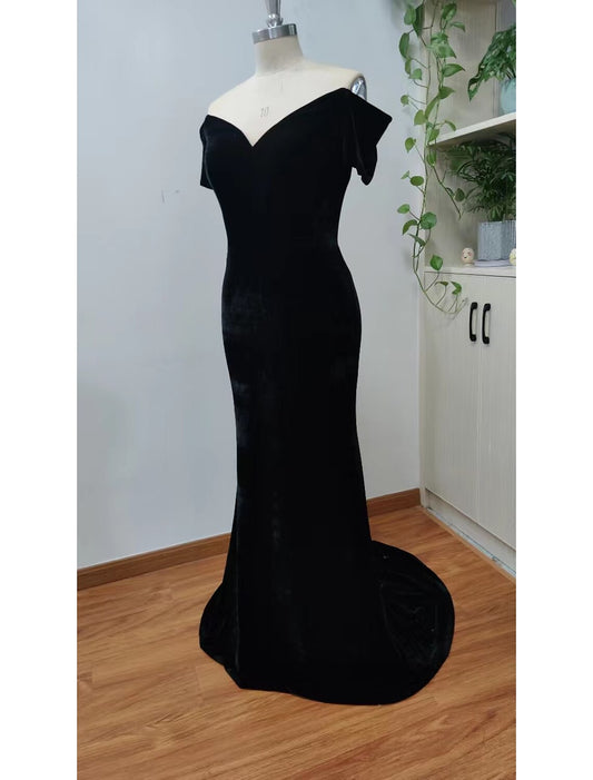 Wholesale Mermaid / Trumpet Evening Gown Celebrity Style Dress Prom Formal Evening Sweep / Brush Train Short Sleeve V Neck Velvet with Sleek