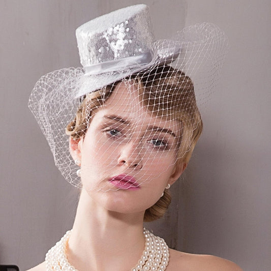 Wholesale Headbands Hats Headwear Tulle Nonwoven Bowler / Cloche Hat Saucer Hat Top Hat Wedding Tea Party Elegant British With Face Veil Headpiece Headwear