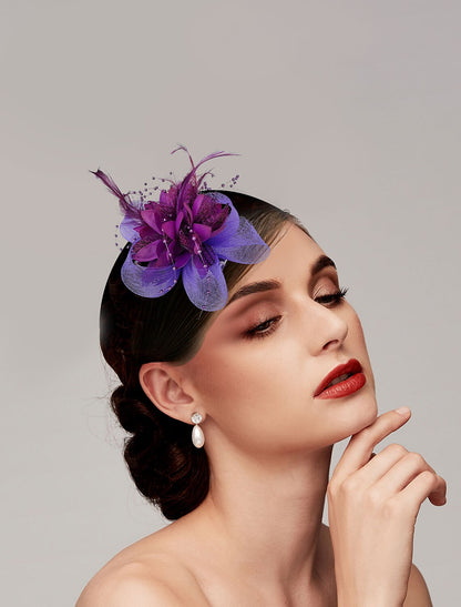 Wholesale Vintage Style Elegant & Luxurious Tulle / Feathers Fascinators / Hats / Headwear with Floral / Beading 1PC Wedding / Ladies Day / Melbourne Cup Headpiece