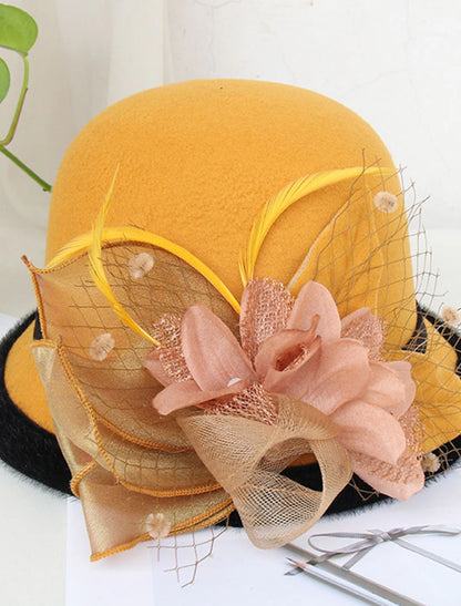 Wholesale Kentucky Derby Hat Fall Wedding Hats Artificial feather Poly / Cotton Blend Bowler / Cloche Hat Bucket Hat Fedora Hat Casual Holiday Vintage Style Elegant With Feather Appliques Headpiece Headwear