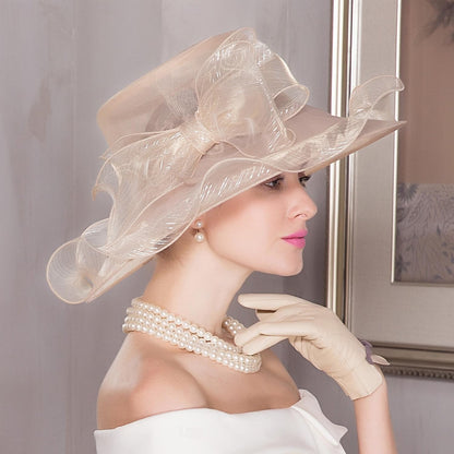 Wholesale Fascinators Hats Organza Ice Silk Bucket Hat Floppy Hat Sun Hat Wedding Tea Party Elegant Wedding With Feather Bowknot Headpiece Headwear