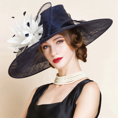 Wholesale Flax Kentucky Derby Hat / Hats with Flower 1 Piece Horse Race / Ladies Day Headpiece