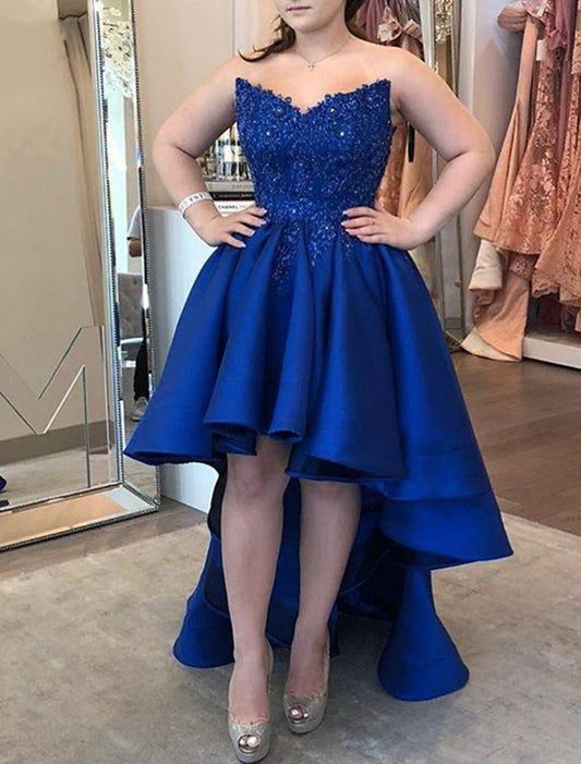 Wholesale A-Line Homecoming Dresses High Low Dress Holiday Graduation Asymmetrical Sleeveless Strapless Satin with Pleats Appliques