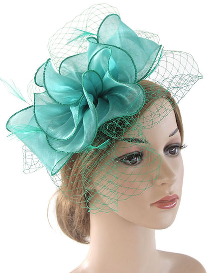 Wholesale Fascinators Kentucky Derby Hat Organza Polyester / Polyamide Fedora Hat Floppy Hat Veil Hat Tea Party Horse Race Ladies Day Vintage Vintage Style Elegant With Feather Appliques