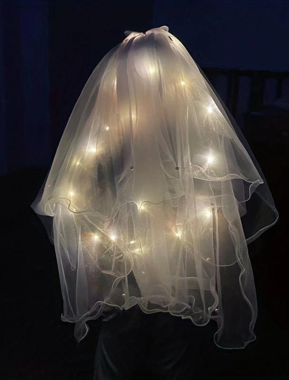 Wholesale LED Luminous Head Veil Long 23.62inch Luminous Yarn Fairy Children's Ribbon Bow Veil With Light String Party Wedding Bride