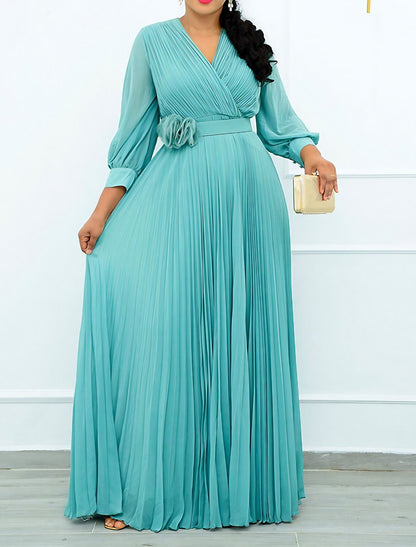 Wholesale Women‘s Plus Size Curve Party Dress Solid Color V Neck Ruched 3/4 Length Sleeve Spring Fall Elegant Prom Dress Maxi long Dress Formal Party Dress