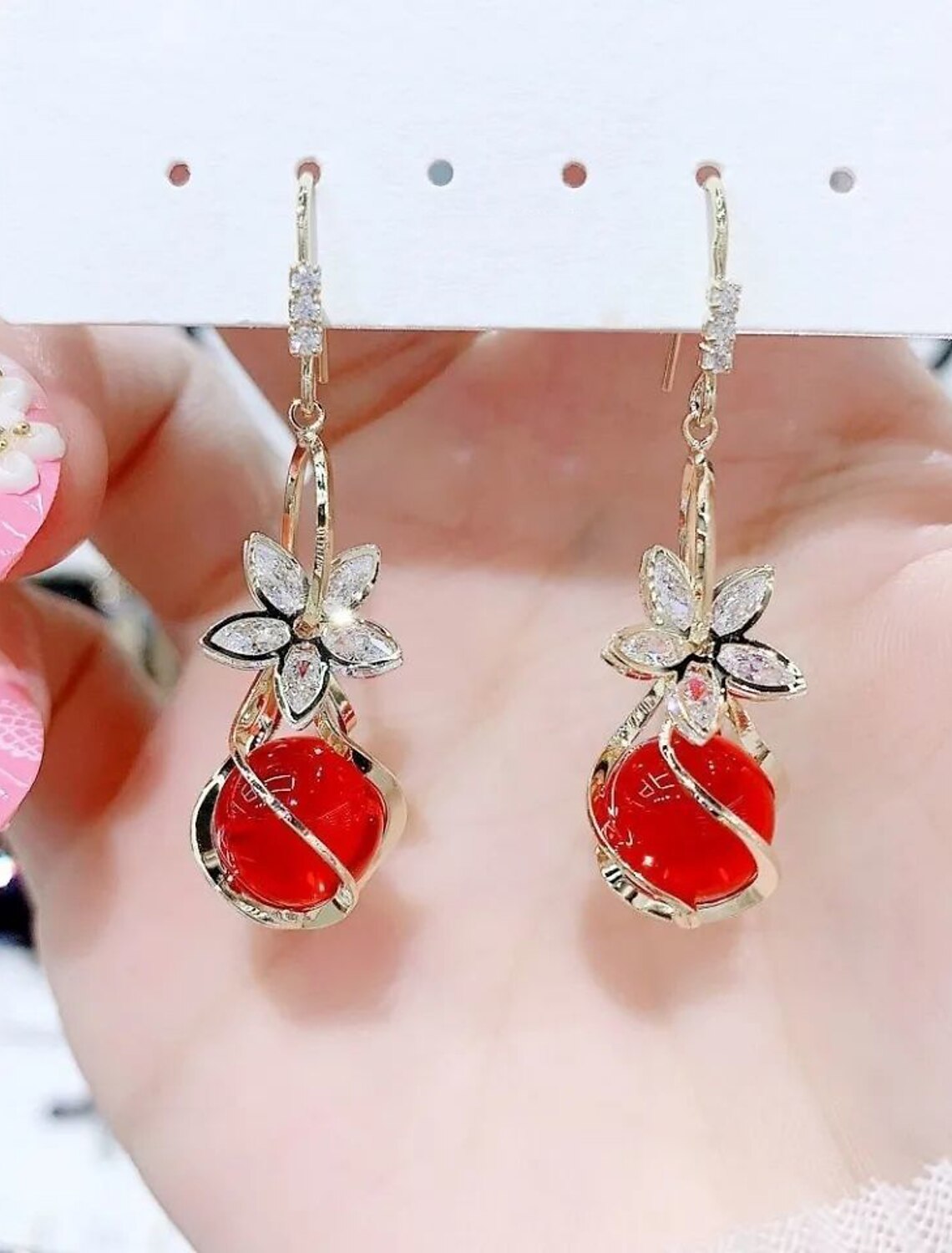 Wholesale Women's Opal Drop Earrings Fine Jewelry Classic Petal Personalized Stylish Opal Earrings Jewelry White / Red For Gift Festival 1 Pair