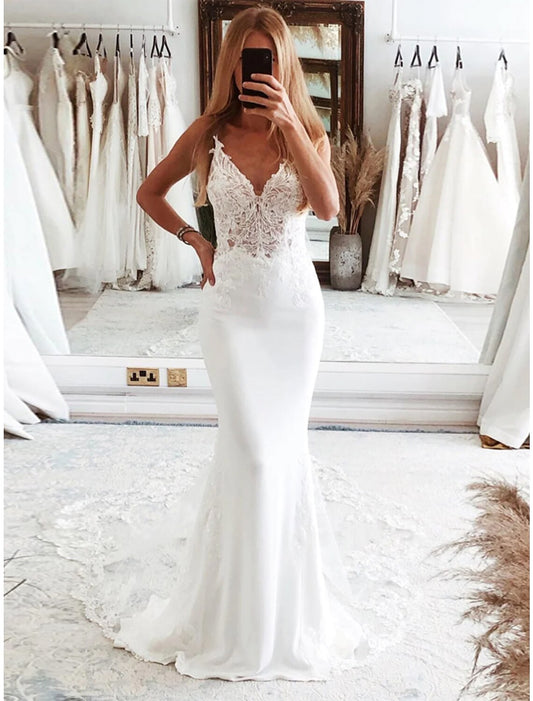 Wholesale Reception Formal Wedding Dresses Mermaid / Trumpet Camisole Sleeveless Court Train Tulle Bridal Suits Bridal Gowns With Appliques