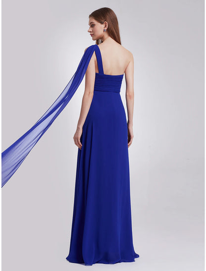 Wholesale A-Line Evening Gown Empire Dress Formal Evening Floor Length Sleeveless One Shoulder Bridesmaid Dress Chiffon Backless with Pleats Draping