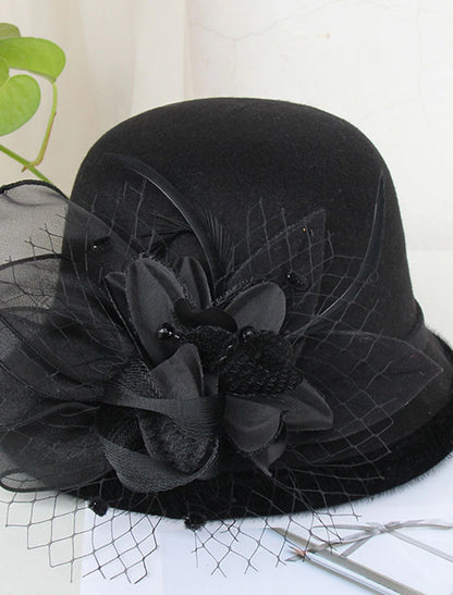 Wholesale Kentucky Derby Hat Fall Wedding Hats Artificial feather Poly / Cotton Blend Bowler / Cloche Hat Bucket Hat Fedora Hat Casual Holiday Vintage Style Elegant With Feather Appliques Headpiece Headwear