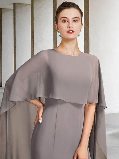 Wholesale A-Line Mother of the Bride Dress Plus Size Elegant Jewel Neck Sweep / Brush Train Chiffon Sleeveless with Split Front