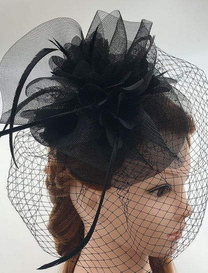 Wholesale Tulle / Feather / Net Fascinators Kentucky Derby Hat / Headwear / Birdcage Veils with Floral 1PC Wedding / Special Occasion / Casual Headpiece