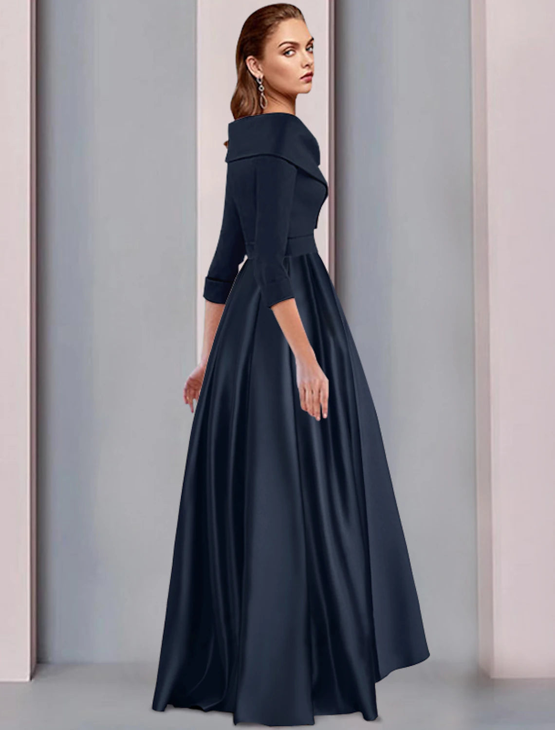 Wholesale A-Line Mother of the Bride Dress Wedding Guest Elegant High Low Sweet Spaghetti Strap Asymmetrical Tea Length Satin 3/4 Length Sleeve with Pleats Fall