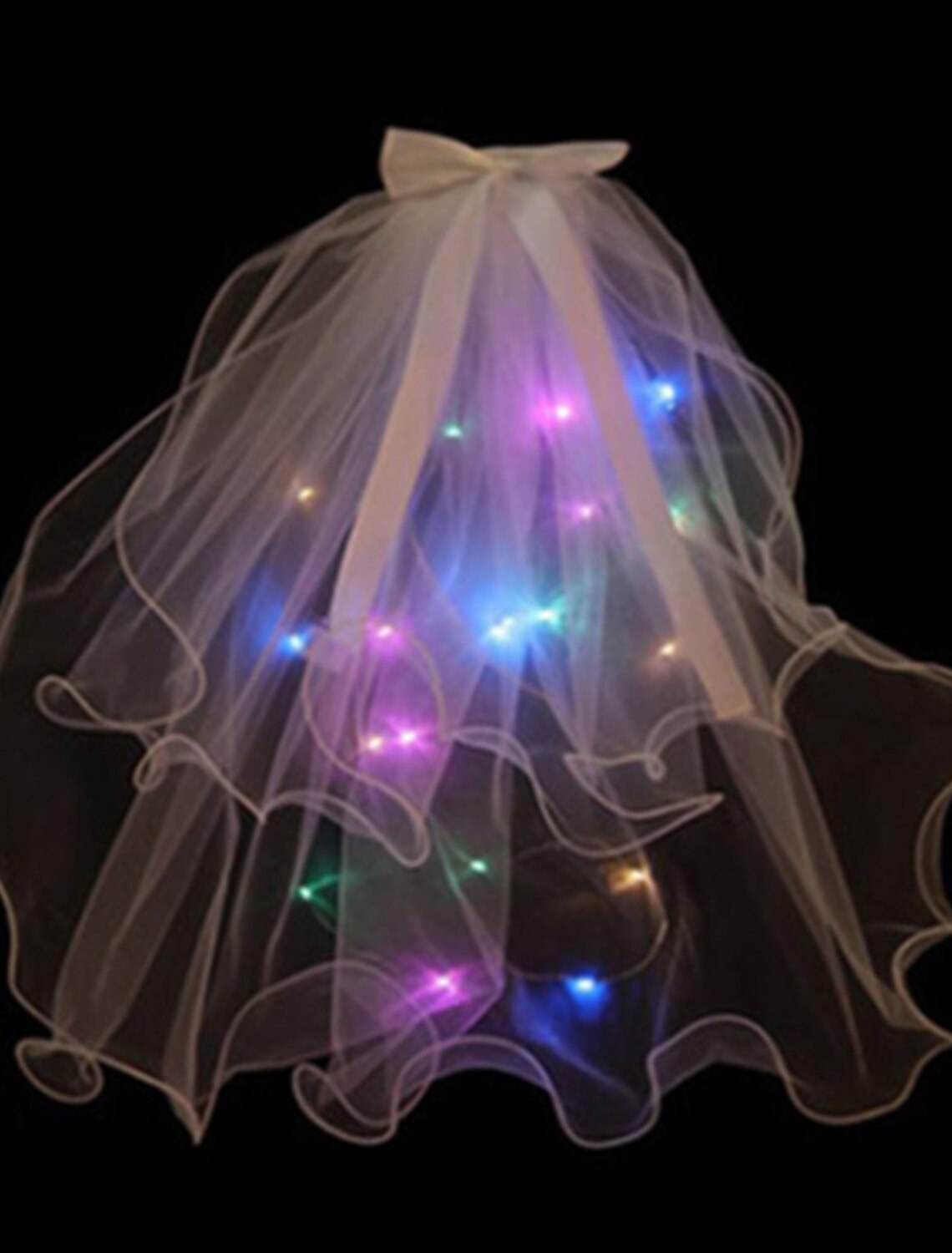 Wholesale LED Luminous Head Veil Long 23.62inch Luminous Yarn Fairy Children's Ribbon Bow Veil With Light String Party Wedding Bride