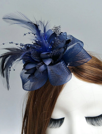 Wholesale Elegant Feather Net Fascinators Hats with Feathers Fur Floral 1PC Special Occasion Kentucky Derby Horse Race Ladies Day Headpiece