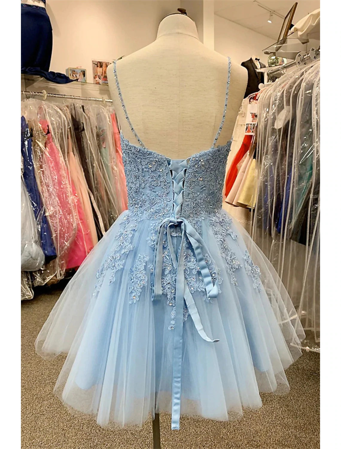 Wholesale A-Line Homecoming Dresses Floral Dress Party Wear Cocktail Party Short / Mini Sleeveless Spaghetti Strap Tulle with Appliques