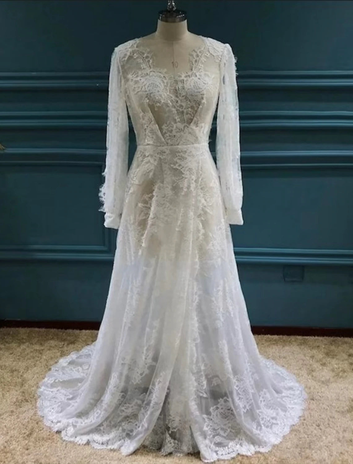 Wholesale Beach Sexy Boho Wedding Dresses A-Line V Neck Long Sleeve Sweep / Brush Train Lace Outdoor Bridal Gowns With Appliques