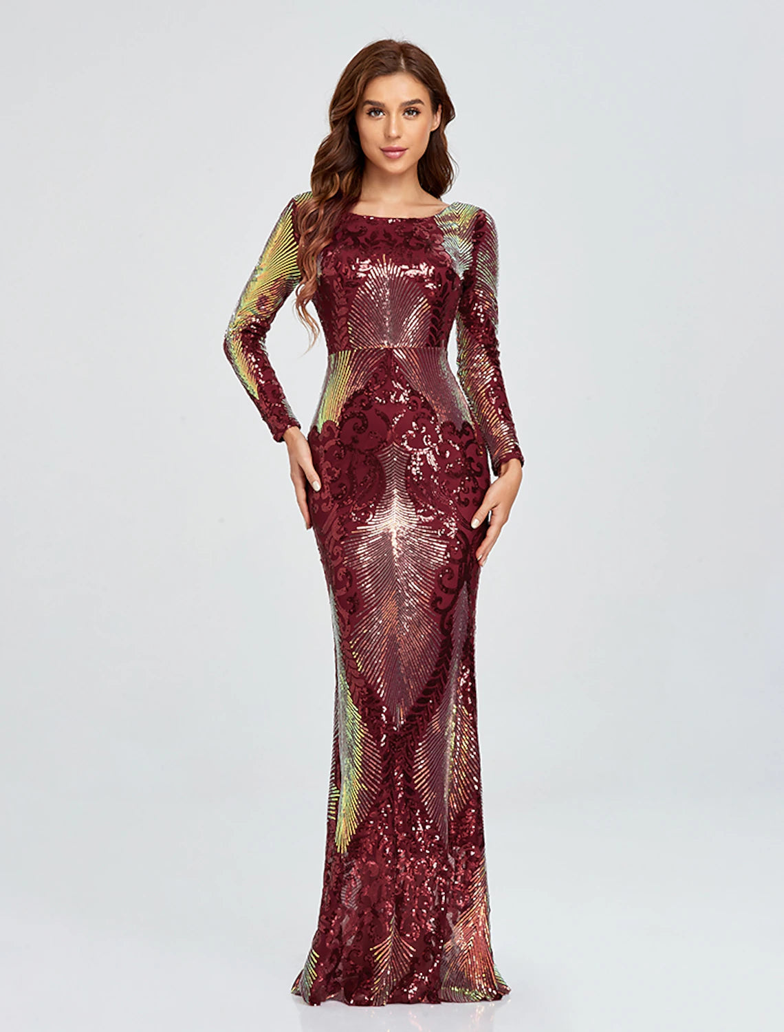 Wholesale Mermaid / Trumpet Elegant Sparkle & Shine Party Wear Formal Evening Dress Jewel Neck Long Sleeve Floor Length Sequined with Sequin